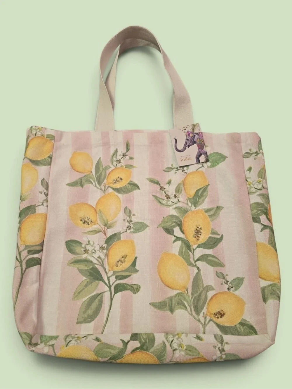 Handcrafted Lemon Print Canvas Everyday Tote